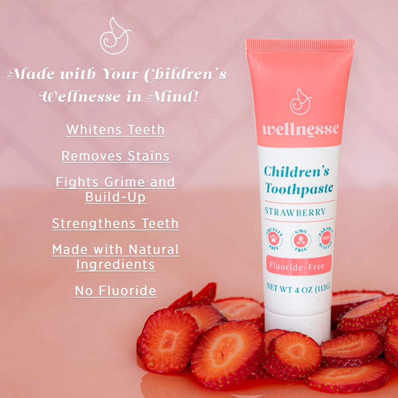 Wellnesse Kids Hydroxyapatite Toothpaste with Xylitol - Fluoride Free Toddler & Children's Natural Toothpaste  Freshens Breath  Sensory-Friendly Oral Care  Vegan  Strawberry Flavor  4 oz (Pack of 3) - Image 3